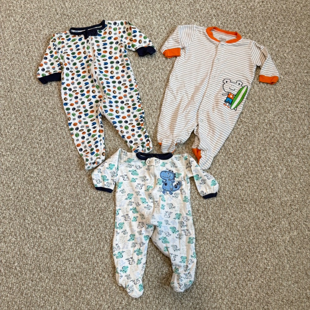 Baby Boys 3 Pack Carter's Gerber Duck Duck Goose Footed Sleepers Size 0-3 Months